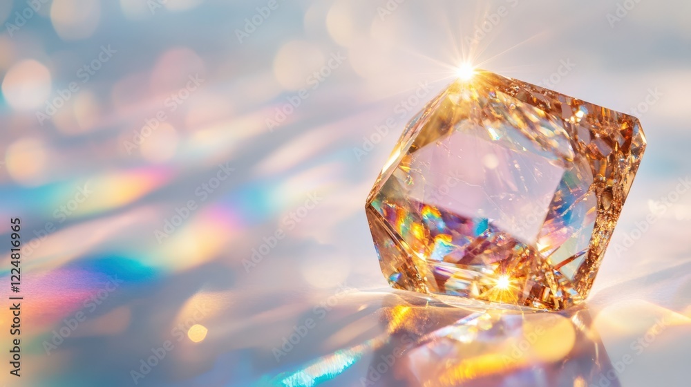 Striking Radiance of a Cut Diamond on a Reflective Surface, Capturing the Play of Light and Color in a Stunning Display of Natural Beauty Striking Radiance of a Cut Diamond on a Reflective Surface, Capturing the Play of Light and Color in a Stunning Display of Natural Beauty