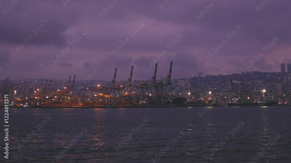 Haifa port. Passenger terminal. Container terminal. view of the port and city at night. Haifa. Israel. Haifa port. Passenger terminal. Container terminal. view of the port and city at night. Haifa. Israel.