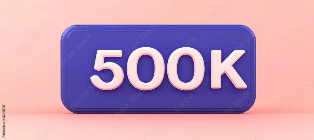 3D Render 500K Followers Social Media Notification. Icon on a Minimal Pastel Background 3D Render 500K Followers Social Media Notification. Icon on a Minimal Pastel Background