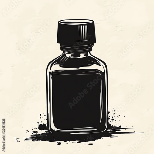 Ink Bottle Illustration, Graphic Design, Vintage Style, Decorative photo