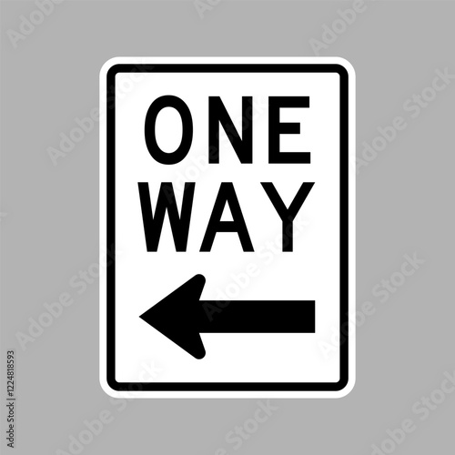 One Way Left Sign Text and Arrow. Vector
