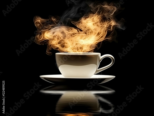 White Coffee Cup Emits Gold...