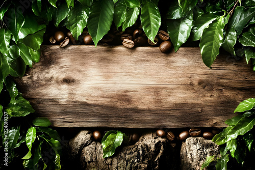 Coffee beans and green leav...