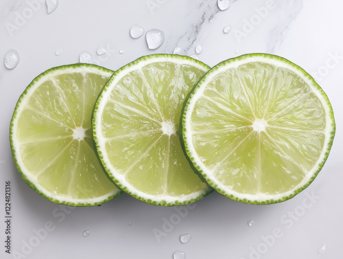 Three lime slices are on a table