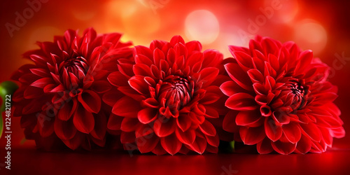 Three Vibrant Red Dahlias B...