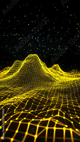 Glowing Yellow Wireframe La...