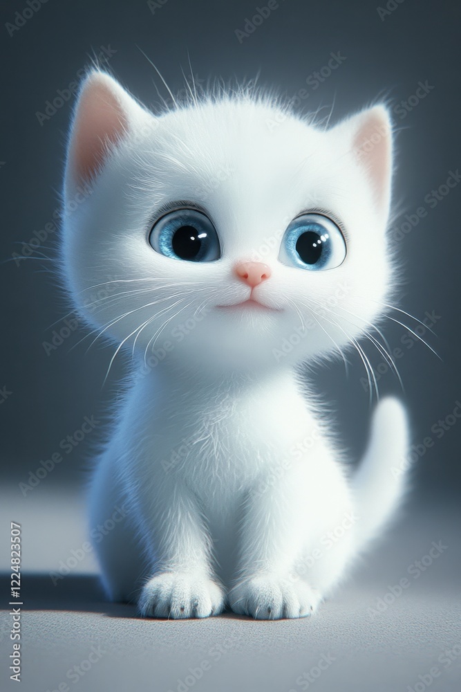 Obraz premium National Kitten Day Adorable white kitten with big blue eyes sitting calmly