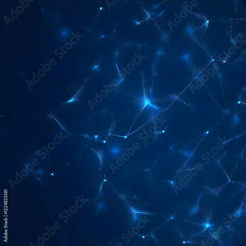 Abstract Background Creates a Network of Glowing Lines and Points in Deep Blue Dynamically with Subtle Lighting Effects