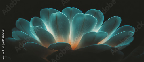 Macro close-up of vibrant flower petals with luminous details against a dark background
