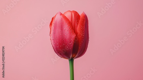 Sparkling Red Tulip Blossom on Pink Background