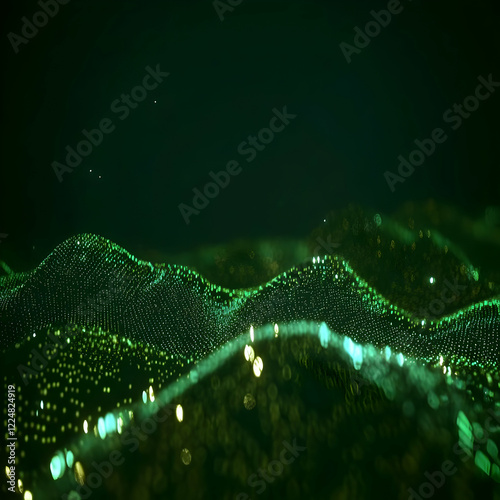 Abstract Green Particle Wav...