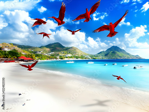 Red Birds Soaring Over a Pr...