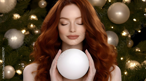 Redhead Woman Holds White O...