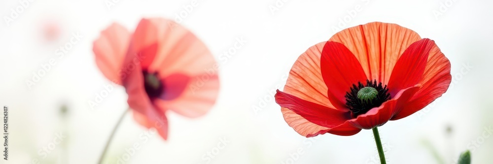 Intricate red poppy blossom, delicate petals, pure white backdrop, red poppy, botany, red flower Intricate red poppy blossom, delicate petals, pure white backdrop, red poppy, botany, red flower