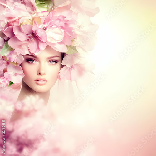 Beautiful Woman with Pink F...