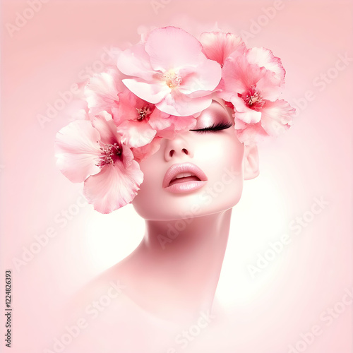 Beautiful Woman with Pink F...
