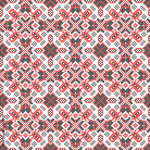 Seamless pattern of Ukrainian ornament in ethnic style, identity, vyshyvanka, embroidery for print clothes, websites, banners, poster. Vector illustration background