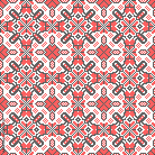 Seamless pattern of Ukrainian ornament in ethnic style, identity, vyshyvanka, embroidery for print clothes, websites, banners, poster. Vector illustration background