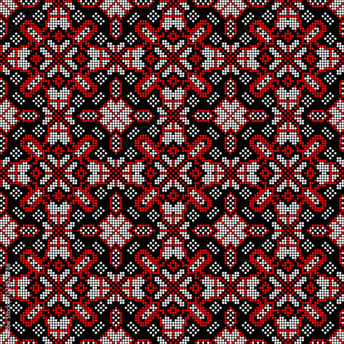 Seamless pattern of Ukrainian ornament in ethnic style, identity, vyshyvanka, embroidery for print clothes, websites, banners, poster. Vector illustration background