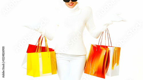 Woman Holds Colorful Shoppi...