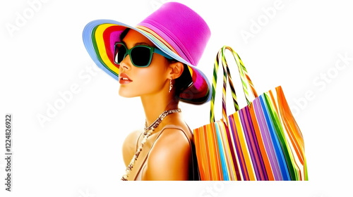 Stylish Woman Holds Colorfu...