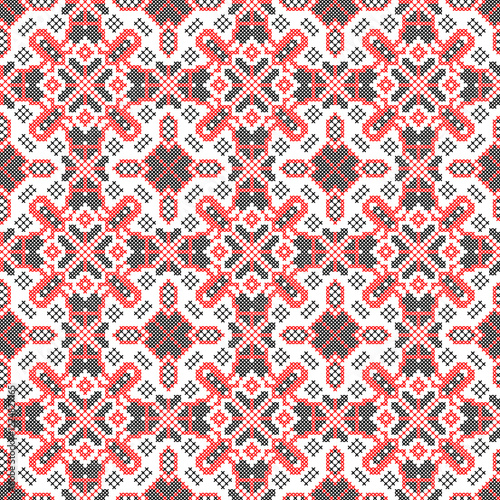 Seamless pattern of Ukrainian ornament in ethnic style, identity, vyshyvanka, embroidery for print clothes, websites, banners, poster. Vector illustration background