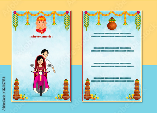 Ride into Forever: Indian Wedding Invitation Template with Bride and Groom on Scooter