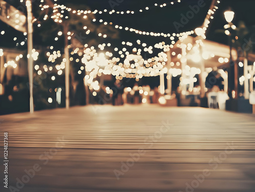 Empty Wooden Table Top with...