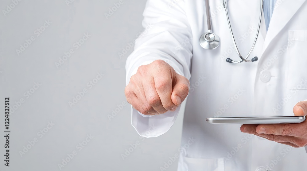 Doctor using tablet, pointing, healthcare, consultation. Medical website banner Doctor using tablet, pointing, healthcare, consultation. Medical website banner