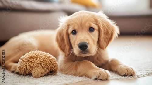 Wallpaper Mural International Doodle Dog Day Golden retriever puppy relaxing on carpet with toy Torontodigital.ca