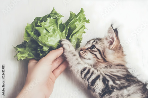 A Cute Kitten Reaches for F...