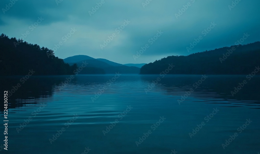Serene dark blue lake water surface with gentle waves at dusk reflecting soft light, peaceful and calm nature background for relaxation and meditation, Generative AI Serene dark blue lake water surface with gentle waves at dusk reflecting soft light, peaceful and calm nature background for relaxation and meditation, Generative AI