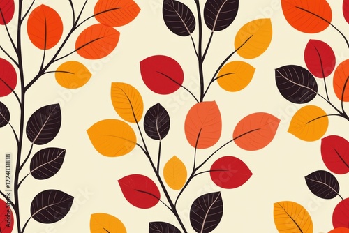 Vibrant Autumn Leaves Seamless Pattern. Warm Fall Foliage Background Design