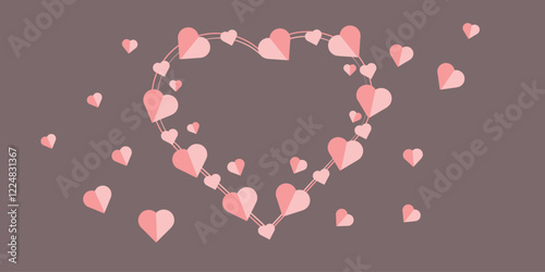 Valentine's day 14 february banner. Pink romantic hearts on grey background. Vector illustration