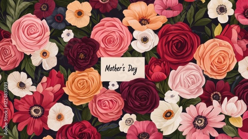 Vibrant Floral Bouquet Seamless Pattern with Roses and Anemones