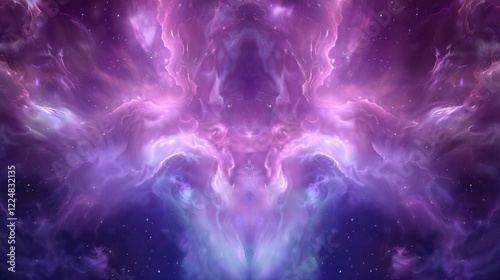 Mystical purple nebula with ethereal clouds and stars in deep space