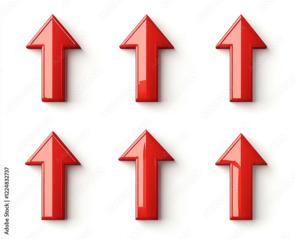Comprehensive icon set of 3D red arrows pointing in cardinal directions. Comprehensive icon set of 3D red arrows pointing in cardinal directions.