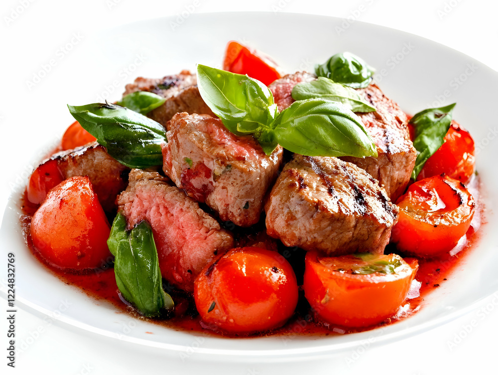 Grilled Beef Tenderloin with Roasted Cherry Tomatoes and Fresh Basil, Delicious and Flavorful Grilled Beef Tenderloin with Roasted Cherry Tomatoes and Fresh Basil, Delicious and Flavorful