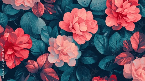 Vibrant Pink and Teal Floral Pattern Seamless Design