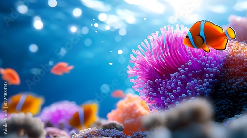 Vibrant Clownfish and Coral Reef in a Tropical Ocean photo