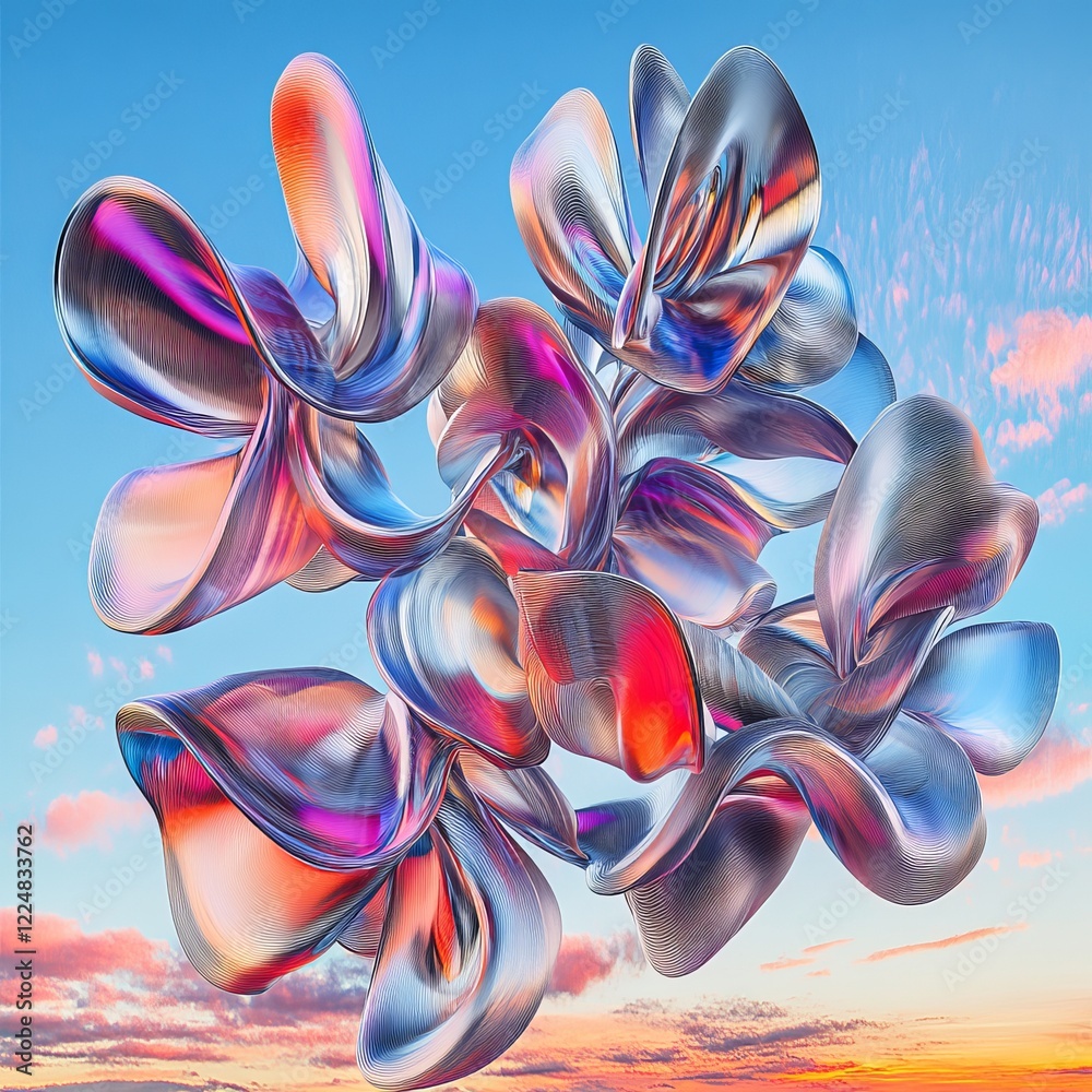 Abstract Colorful Geometric Shapes in the Sky at Sunset Abstract Colorful Geometric Shapes in the Sky at Sunset