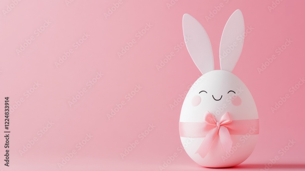 happy easter holiday celebration banner panorama long - Cute easter egg with easter bunny ears, isolated on pink background happy easter holiday celebration banner panorama long - Cute easter egg with easter bunny ears, isolated on pink background