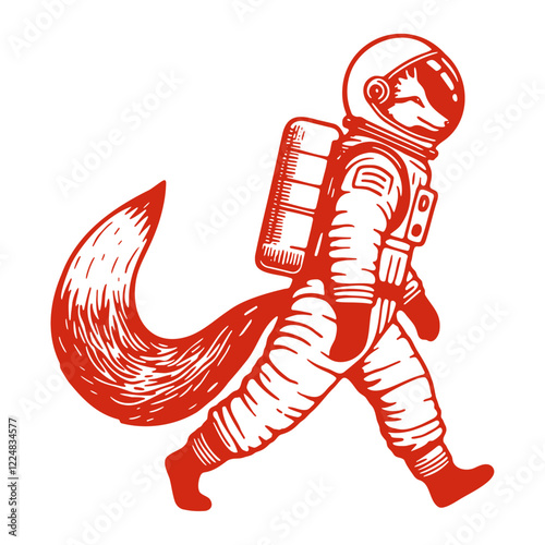 red fox astronaut walking in space suit sketch