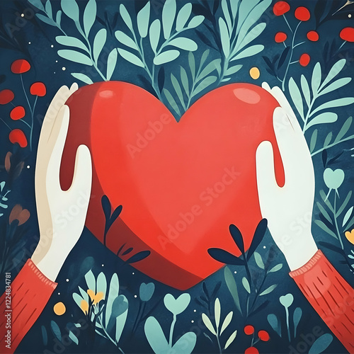 Two Hands Gently Hold a Red...