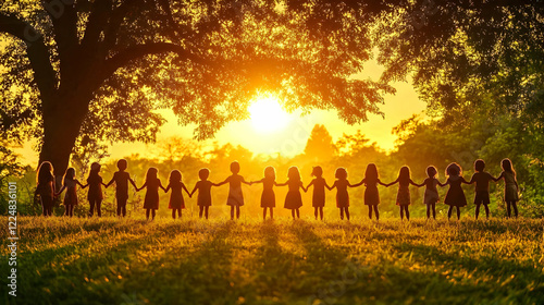 Silhouetted Children Holdin...