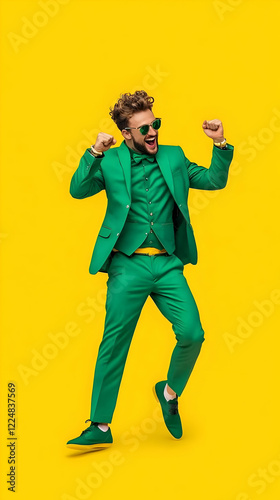 Stylish Man in Green Suit C...