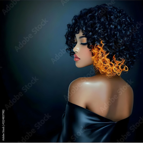 Stylish Woman with Curly Ha...