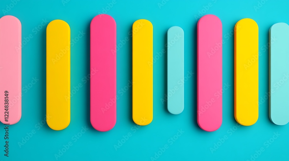 Colorful Geometric Shapes in Vertical Alignment on Bright Turquoise Background for Fresh Design Elements Colorful Geometric Shapes in Vertical Alignment on Bright Turquoise Background for Fresh Design Elements
