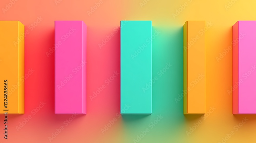 Colorful geometric shapes in vibrant hues arranged neatly on a gradient background for modern design concepts Colorful geometric shapes in vibrant hues arranged neatly on a gradient background for modern design concepts