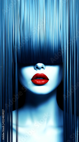 Blue Hair Covers Face with ...